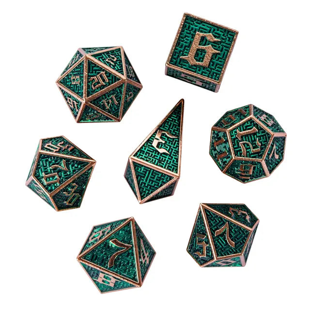 7pc Green Maze Metal Dice