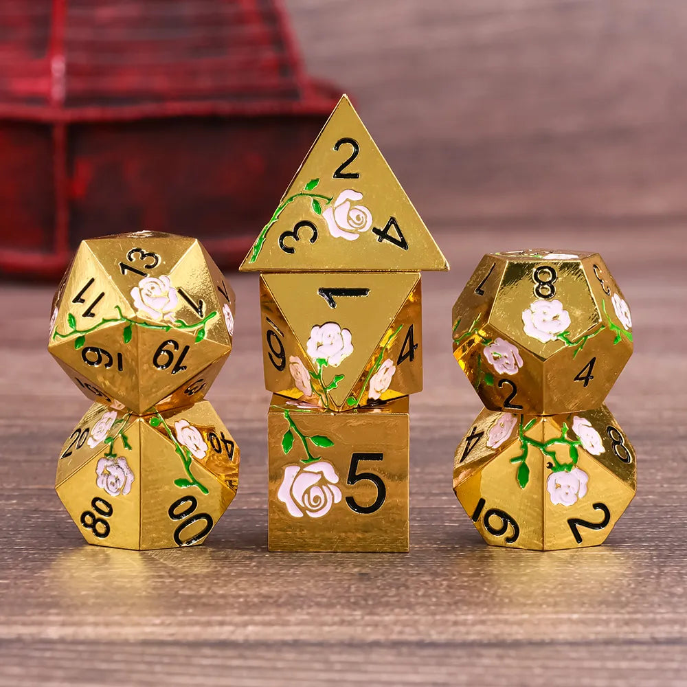 7 Set Pink Rose Gold Metal Dice