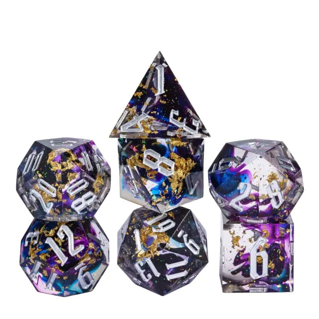 Purple Black Blue Swirl Gold Foil Dice