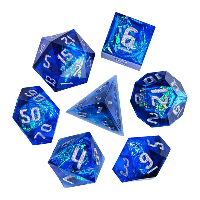 7pc Candy Non Italic Black Blue Dice