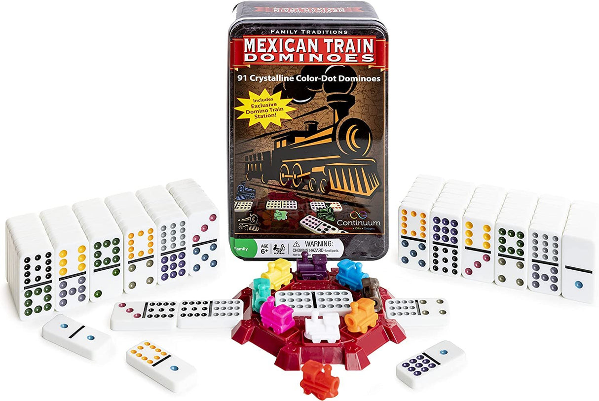 Family Traditions Mexican Train Dominoes Tin