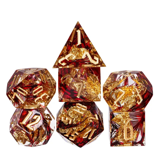 Feather Gold 7pc Sharp Red Dice
