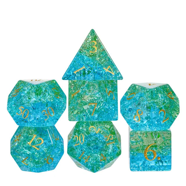 Blue & Green Burst Lightning Glass Dice