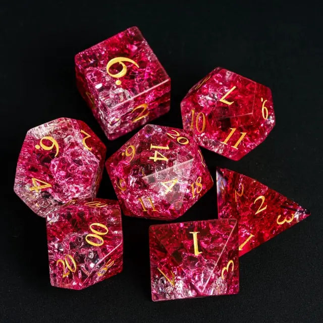 Pink/Red Burst Lightning 7pc Dice
