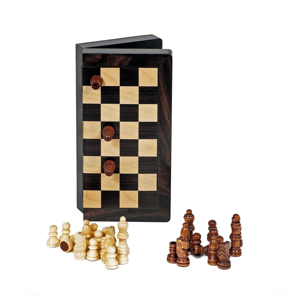 Magnetic Folding Black Stained Wood Chess Set - 8 in.