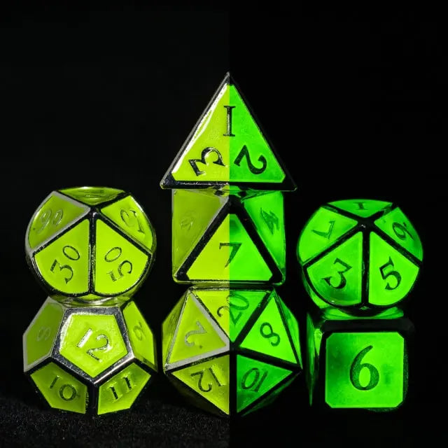Glow Dark Metal Dice Yellow Green