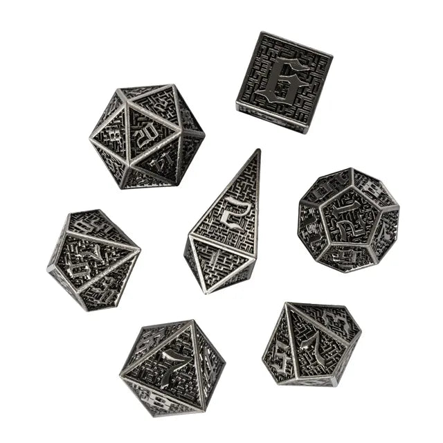 7pc Ancient Silver Metal Dice