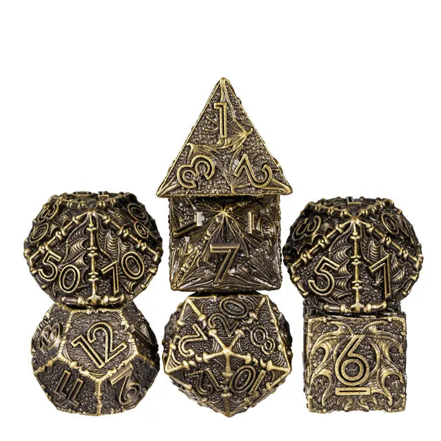 7pc Ancient Barrel Dragon Dice Bronze