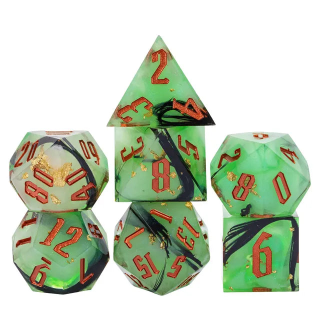 Green & Black Galaxy 7pc Dice