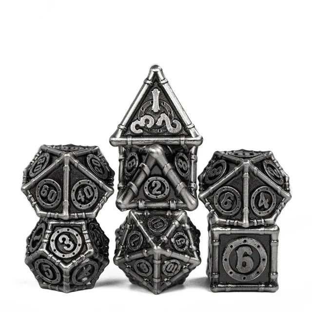 Ancient Steampunk Silver 7pc Dice