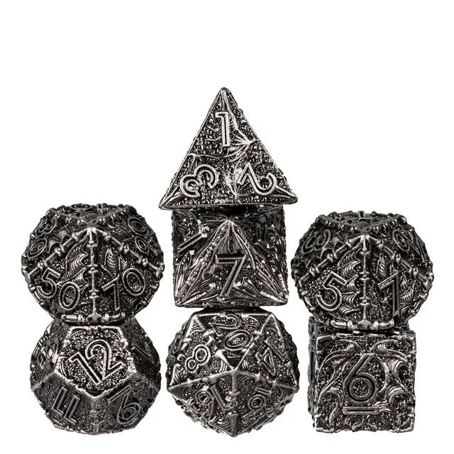 7pc Anc. Bar. Dragon Dice Silv