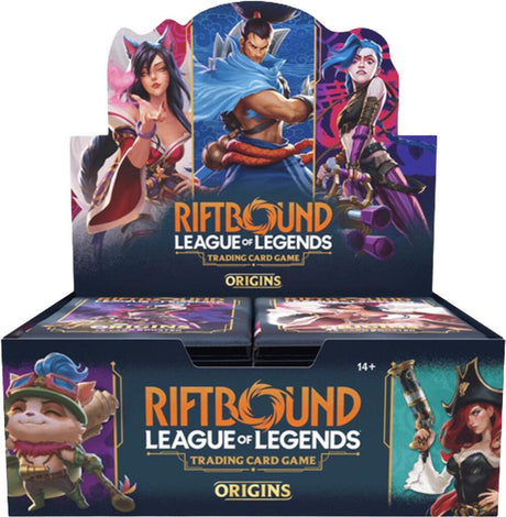Riftbound League of Legends trading card game box with character illustrations on a white background