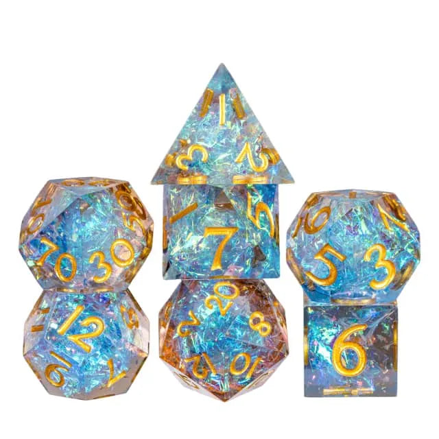 Blue & Orange Glitter 7pc Dice