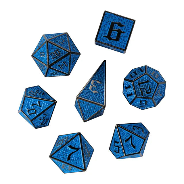 7pc Blue Maze Metal Dice