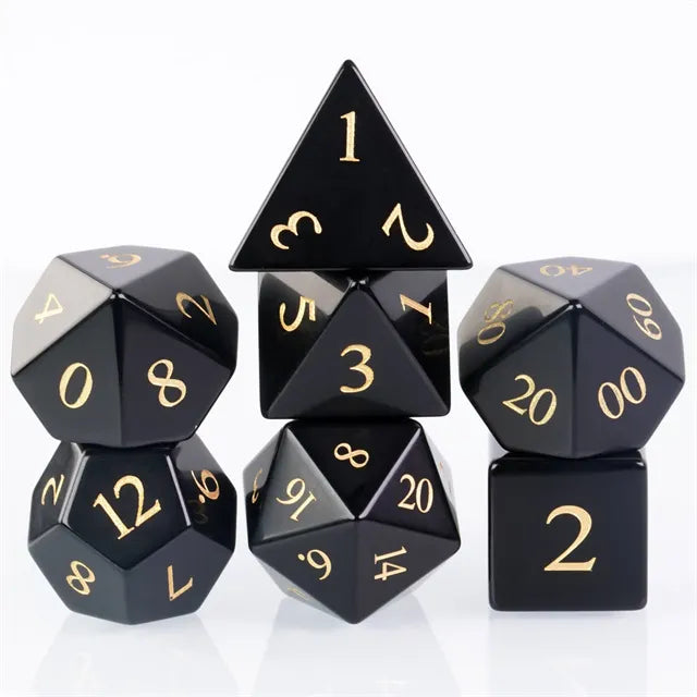 Glossy Obsidian Gemstone 7pc Dice