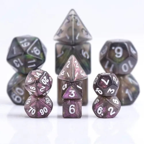 7 Piece Set Mini Dice Purple Iridescent