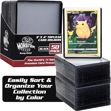 Monster Top Loaders for Collectible Trading Cards - Black 50 Count