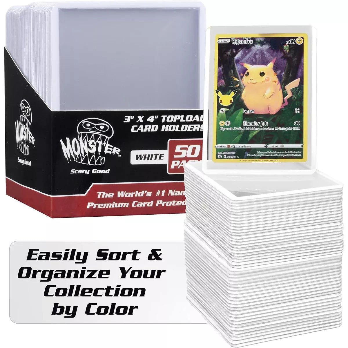 Monster Top Loaders for Collectible Trading Cards - White 50 Count