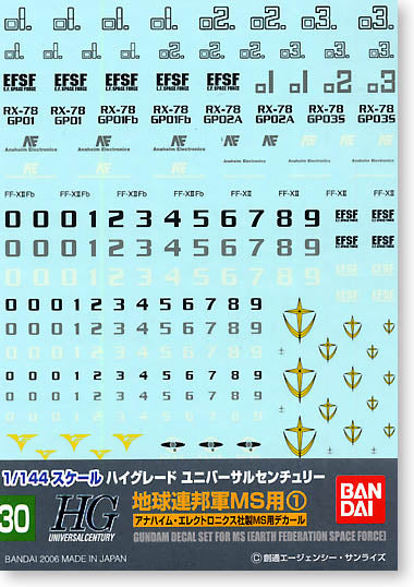 1/144 GD-30 HGUC EFSF MS #1 Decal