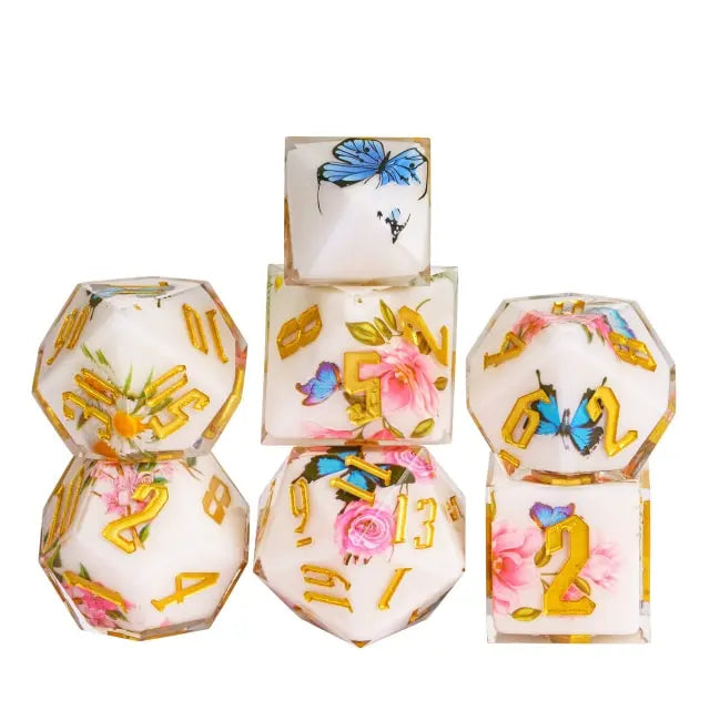 White Built in Sticker 7pc Dice