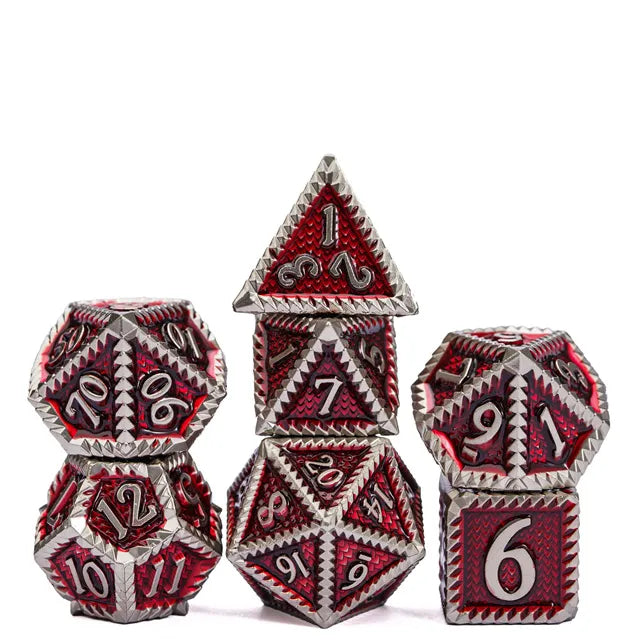 Steampunk Dice Set Silver & Red