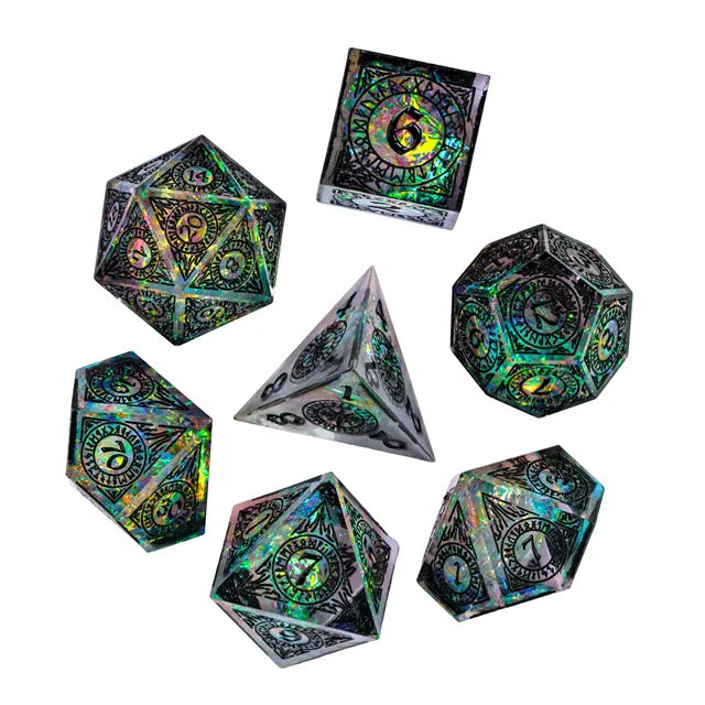 7PC Precision Candy Glitter Black Dice