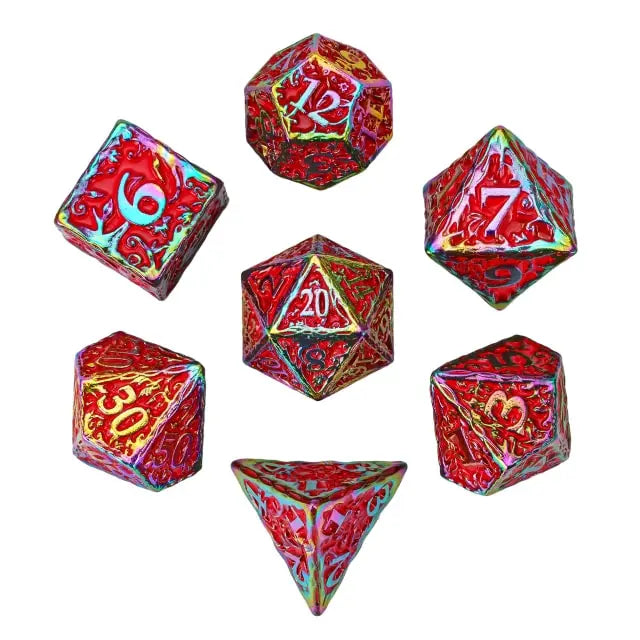 Rainbow/Red Metal Druid Dice