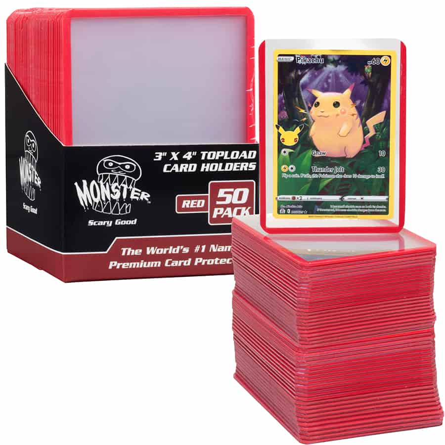 Monster Top Loaders for Collectible Trading Cards - Red 50 Count